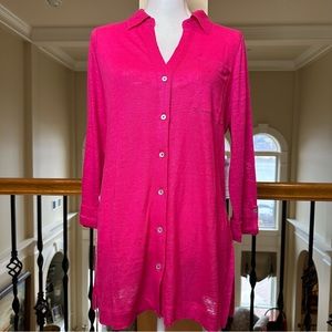 Chico’s, NWT, Linen button down shirt tunic in Haute Pink, size M